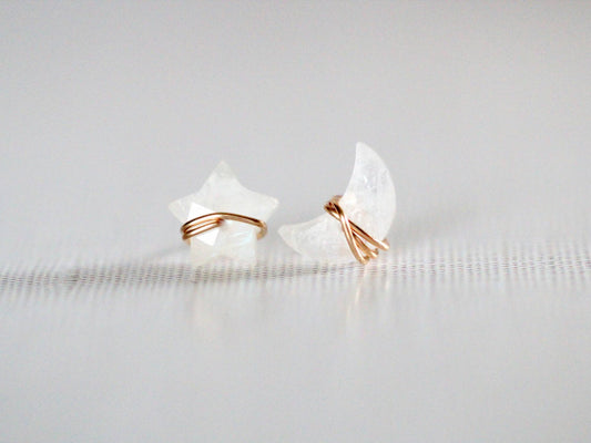 Moonbeam + Stardust Studs - Moonstone