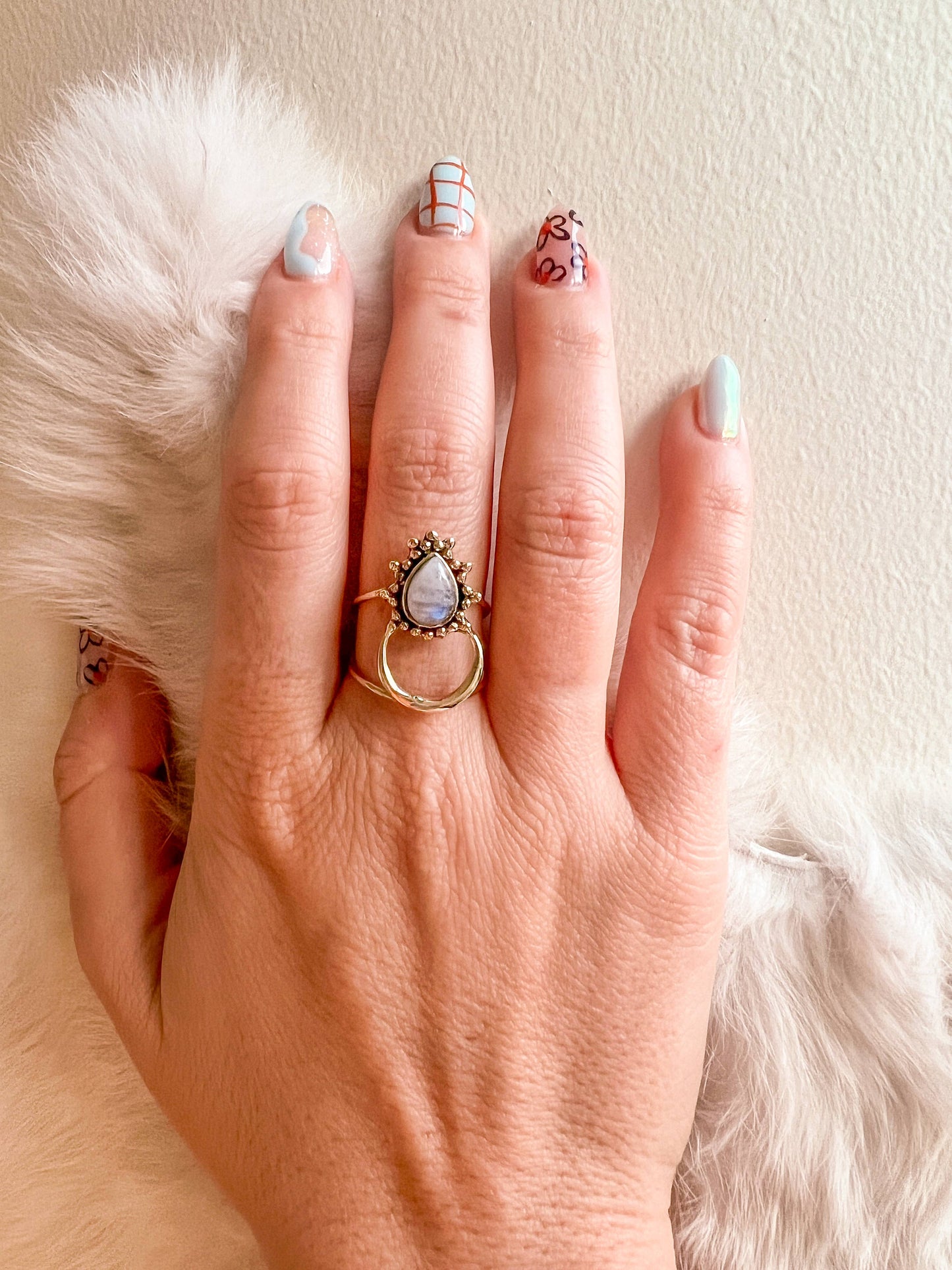 Tear Drop Moonstone Aura Ring