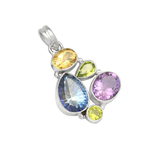 925 Sterling Silver Multi Gemstone Pendant