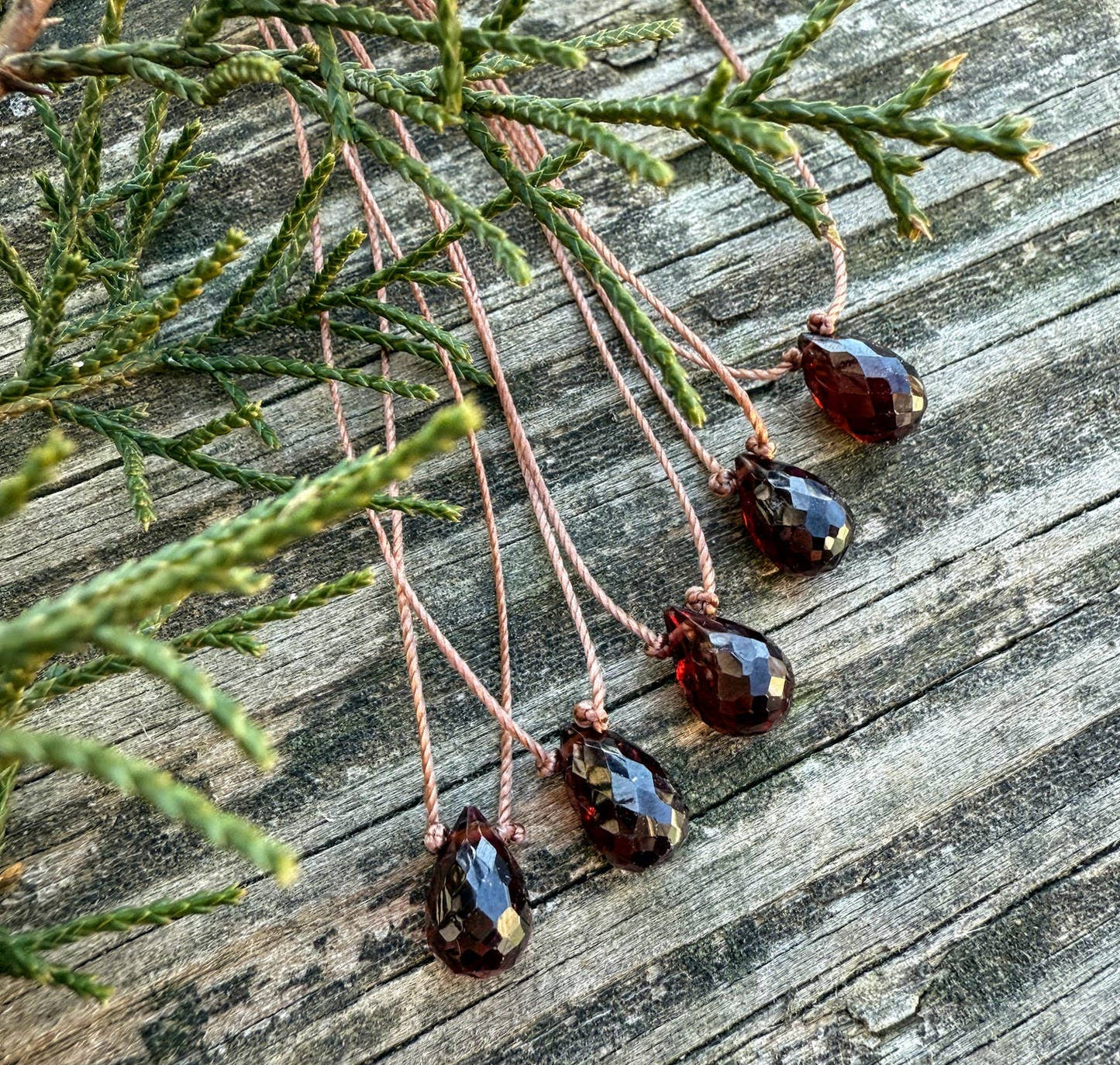 Garnet Briolette Cord Necklace