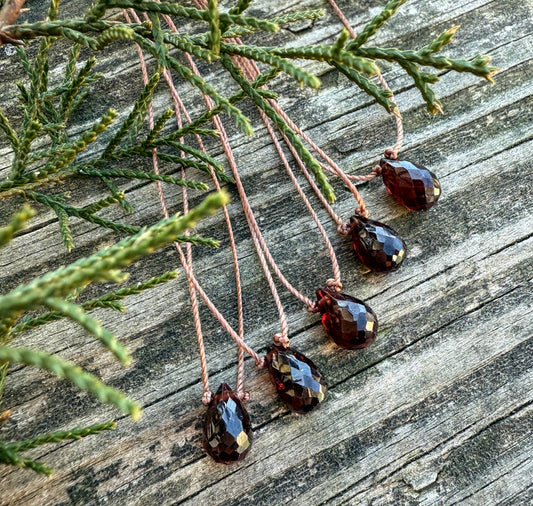 Garnet Briolette Cord Necklace
