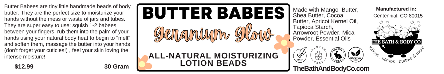GERANIUM GLOW BODY BUTTER handmade natural lotion beads