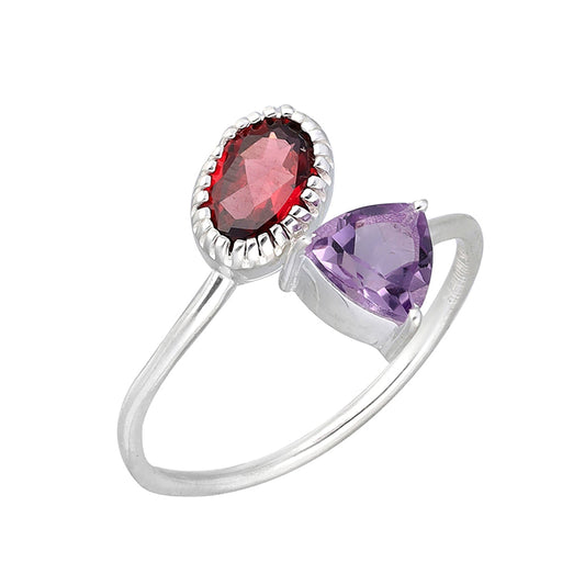 925 Silver Amethyst & Rhodolite Garnet Twist Ring