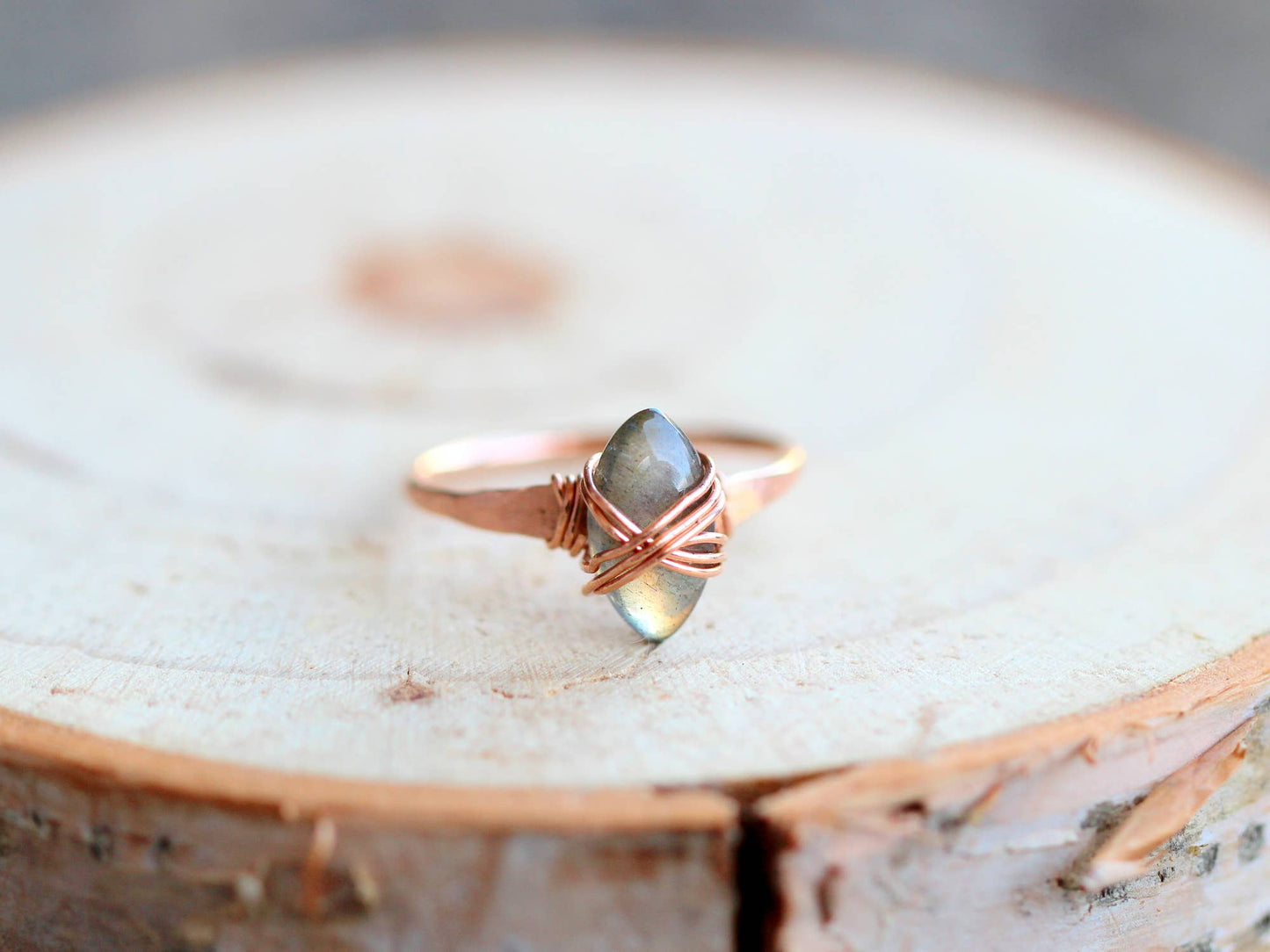 Marquis Caged Ring - Labradorite