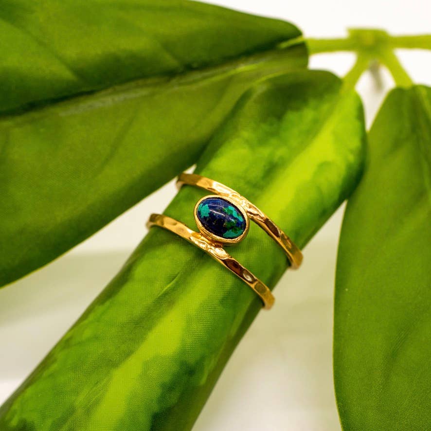 Brass Azurite Open Band Ring