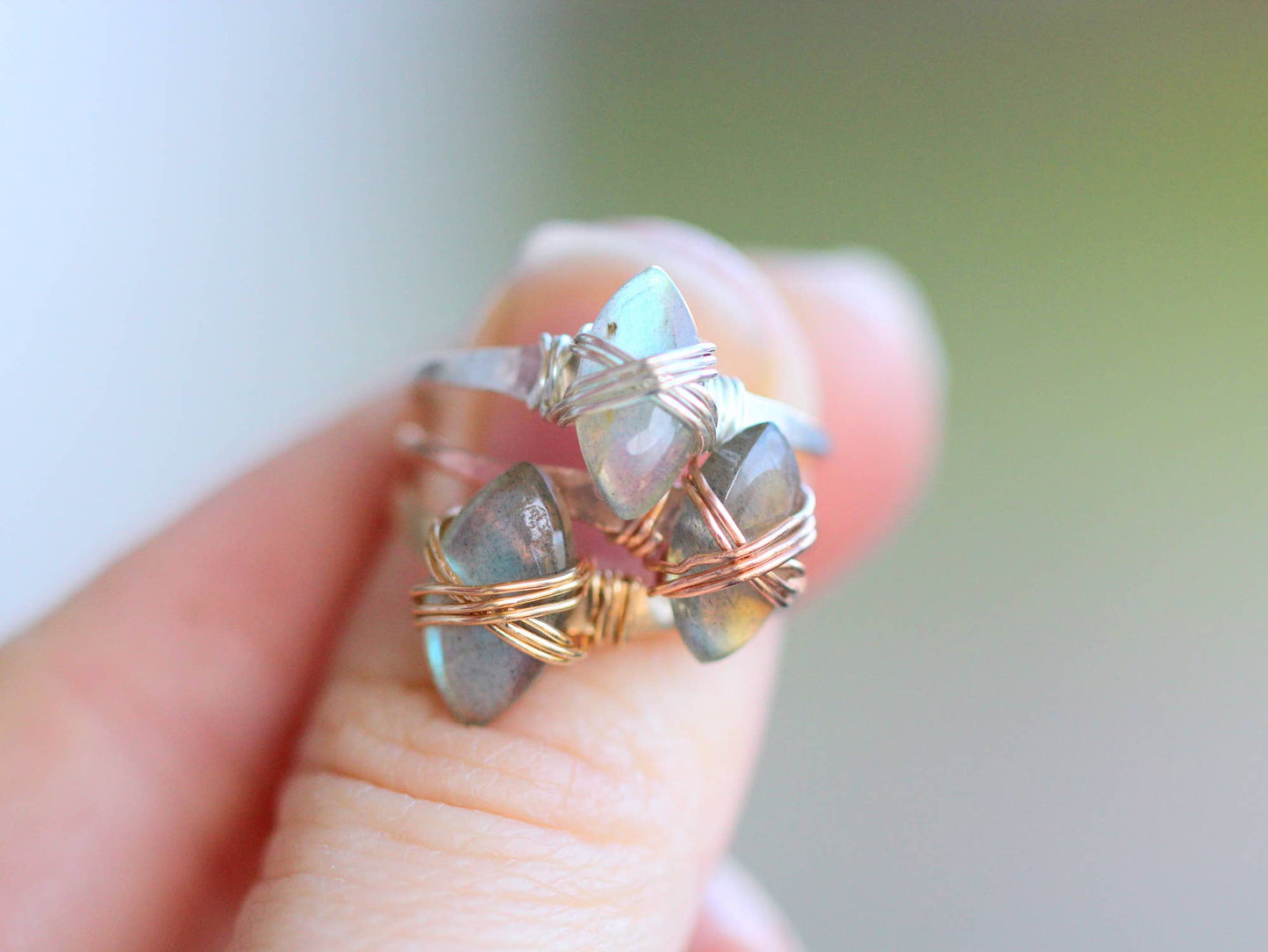 Marquis Caged Ring - Labradorite
