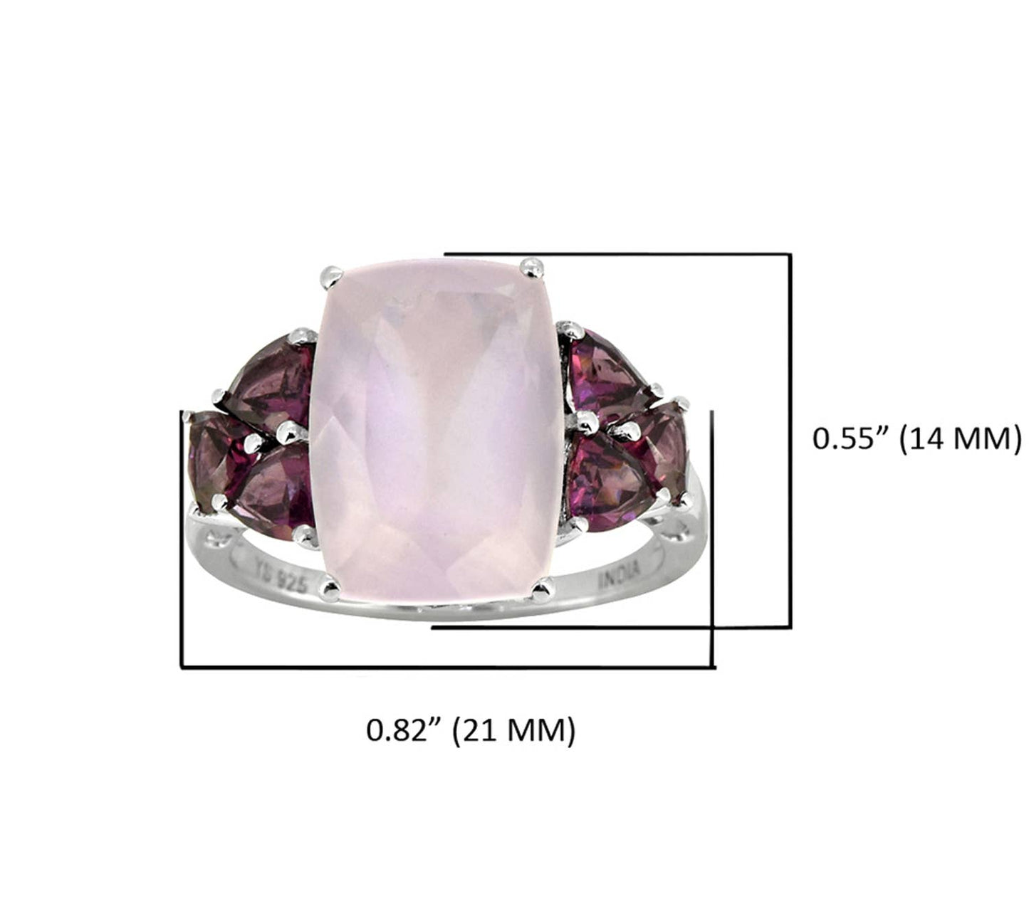Rose Quartz Garnet 925 Sterling Silver Engagement Ring