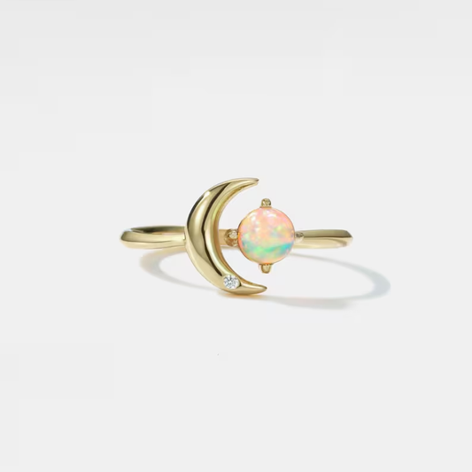 Opal Star Moon Open Stacking Ring in 925 Sterling Silver