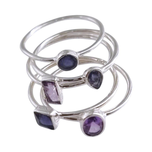 Heart's Desire Amethyst & Iolite Mix Stack Sterling Ring