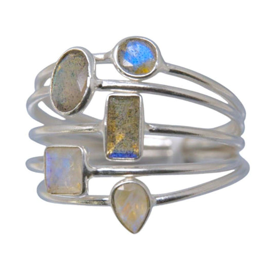 Heart's Desire Labradorite/Moonstone Mix Stack Sterling Ring