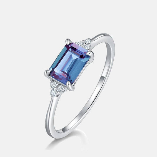 Emerald Cut Alexandrite Stacking Ring in 925 Sterling Silver
