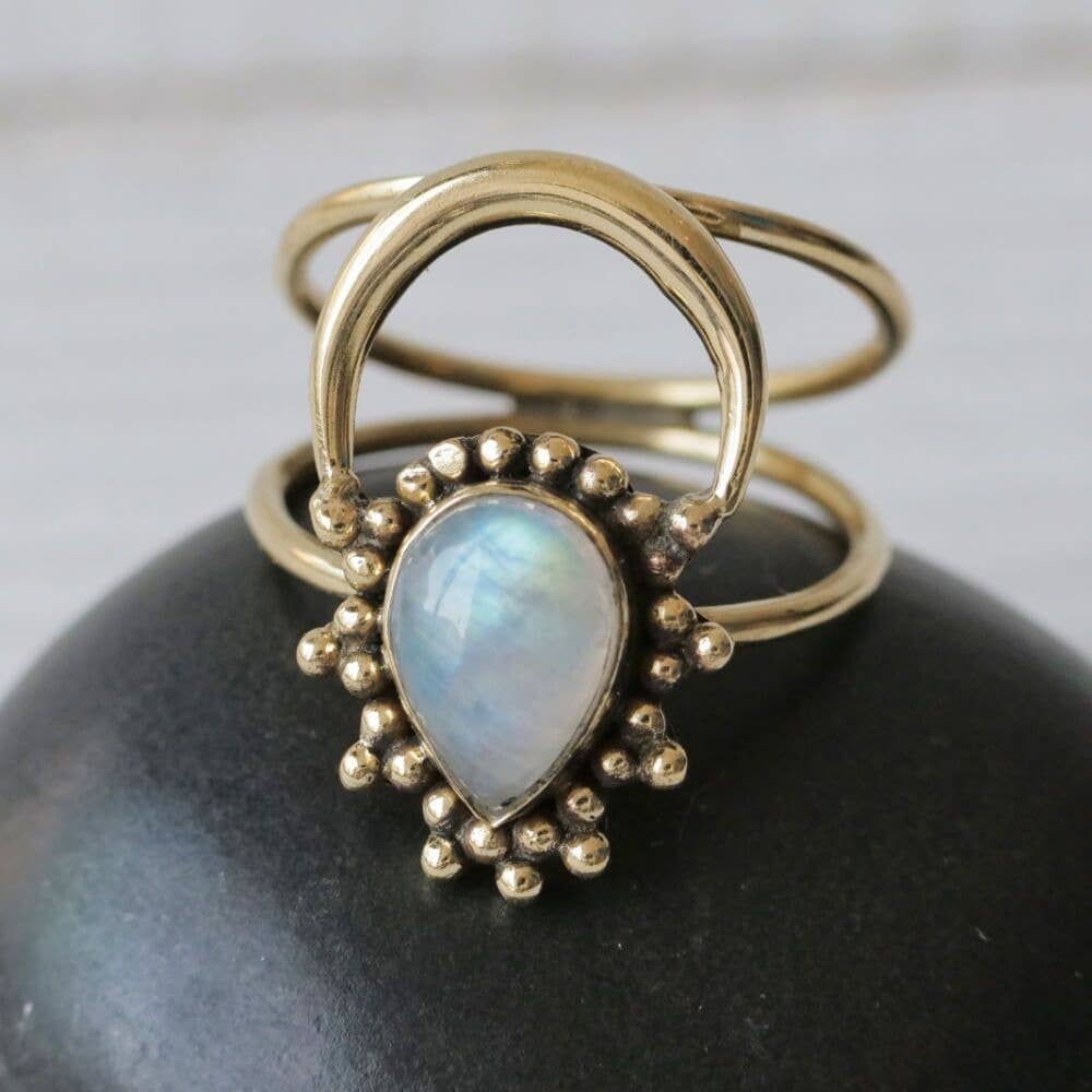 Tear Drop Moonstone Aura Ring