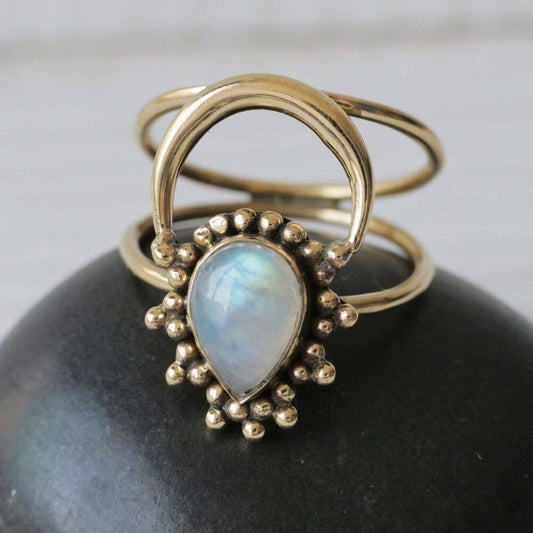 Tear Drop Moonstone Aura Ring