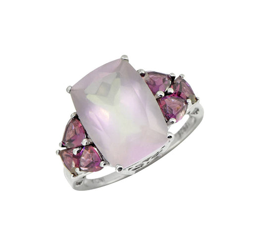 Rose Quartz Garnet 925 Sterling Silver Engagement Ring