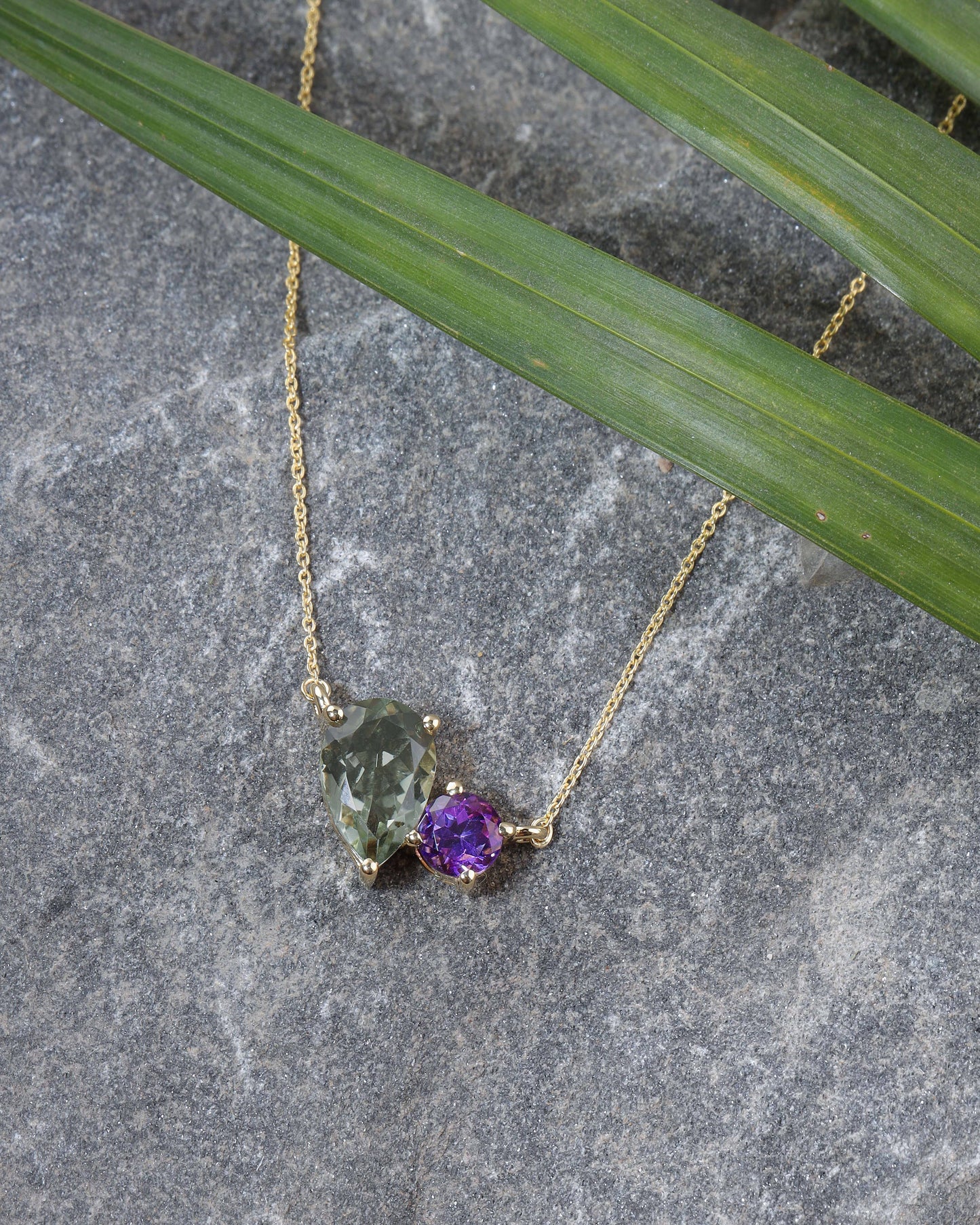 14K Gold Plated Silver Green Amethyst Gemstones Necklace