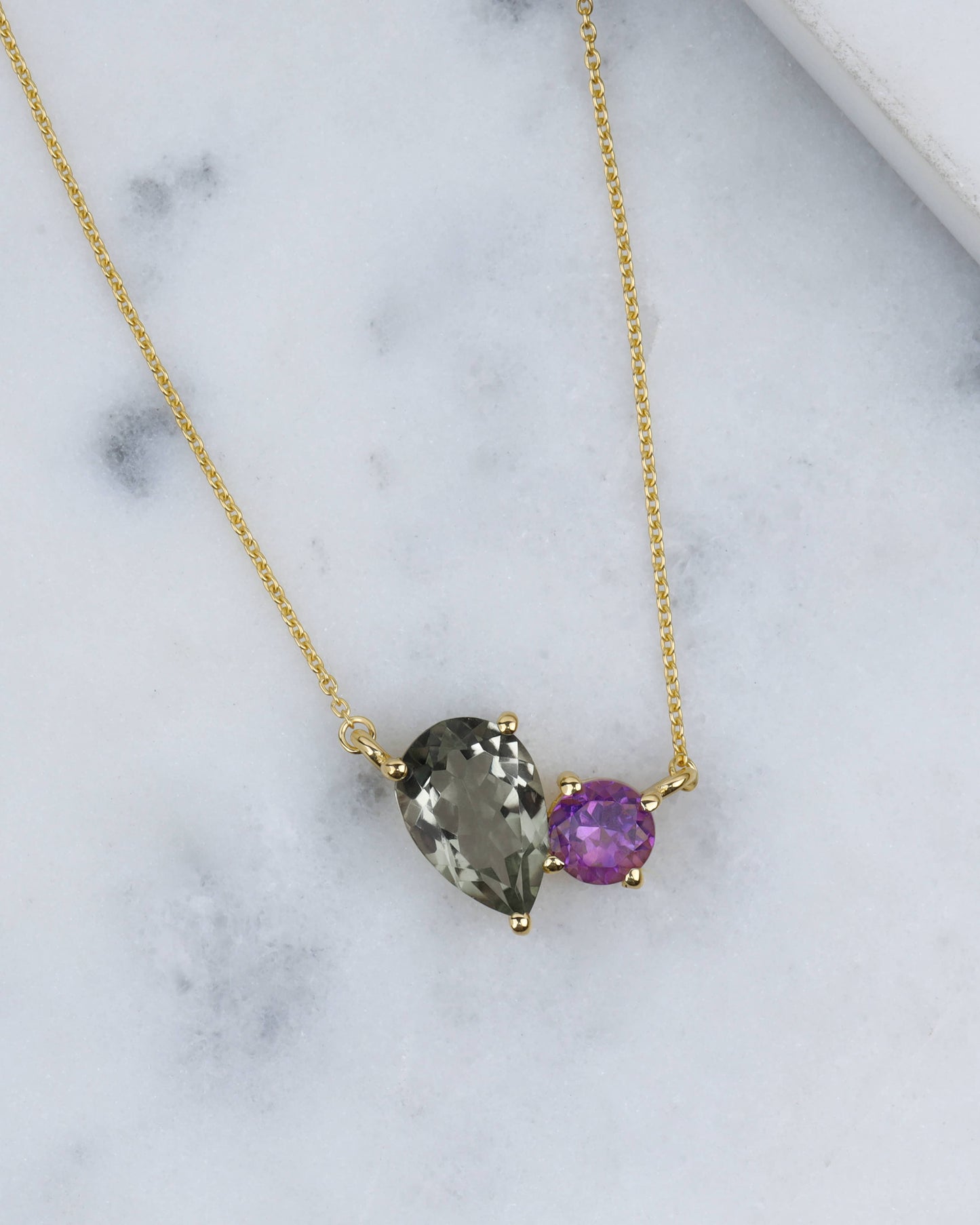 14K Gold Plated Silver Green Amethyst Gemstones Necklace