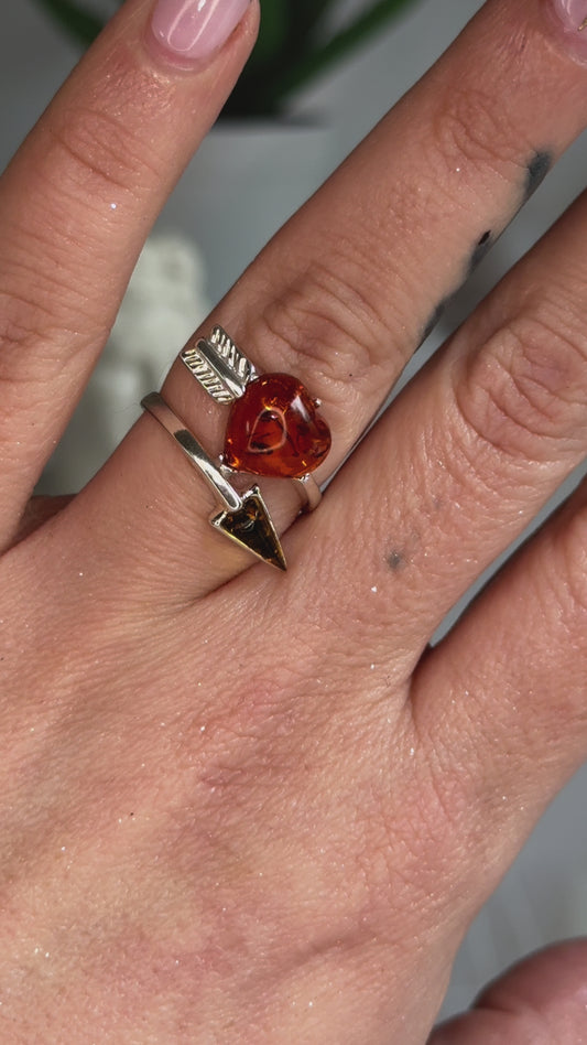 Amber Heart & Arrow Sterling 925 Ring
